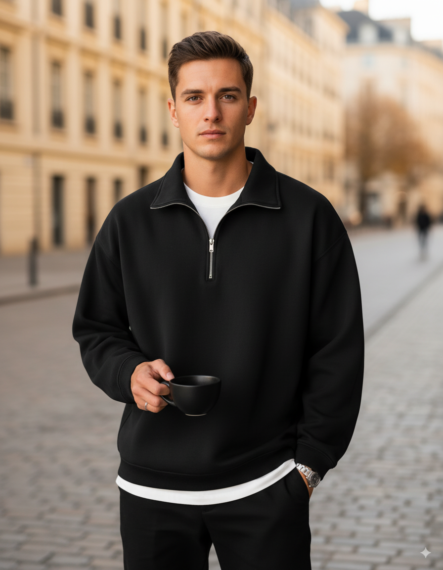 Men’s Half-Zip Hoodie – Solid Color Casual Sweatshirt for Autumn & Winter