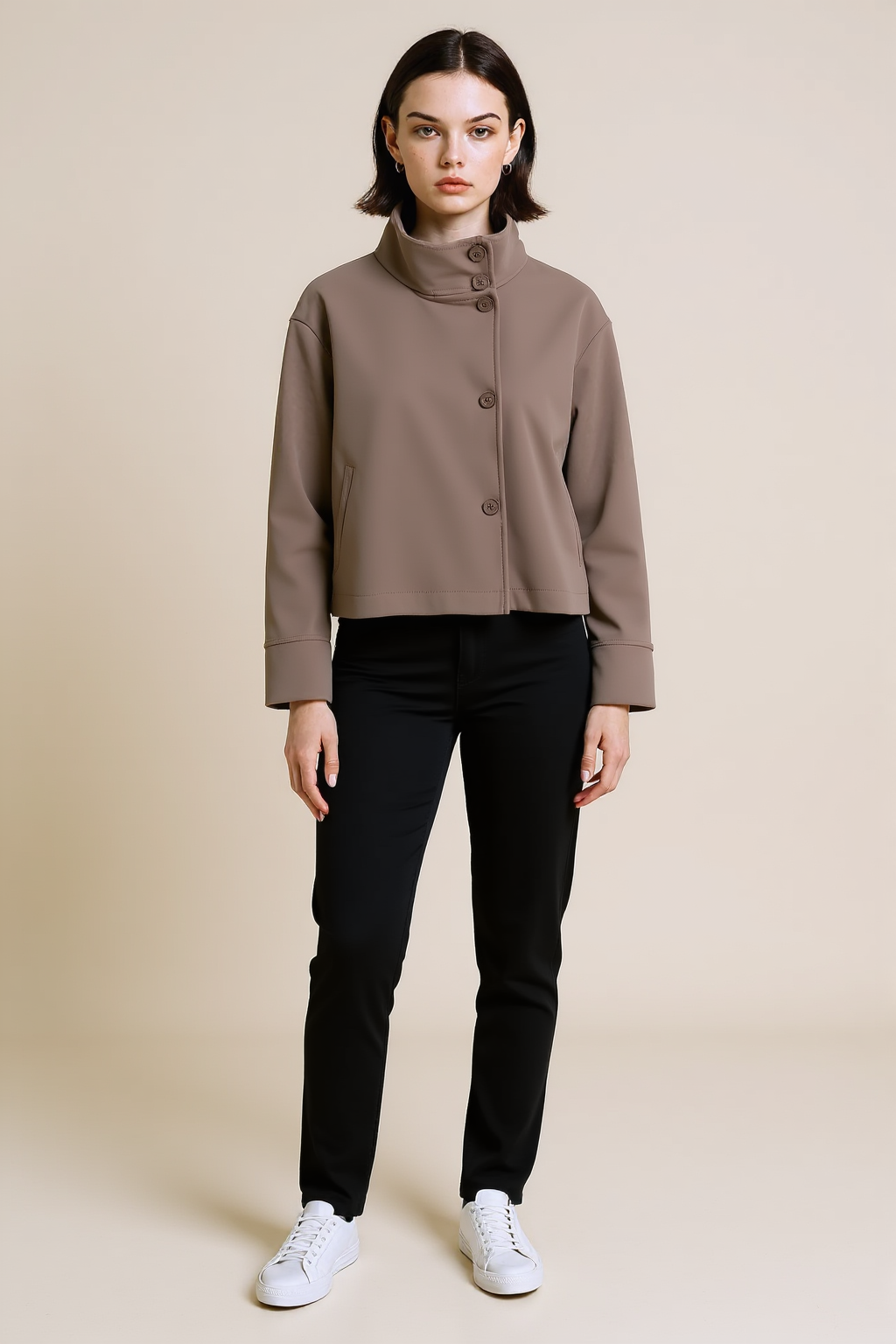 Women’s Dark Wool Coat – Autumn Short Jacket Office & Street